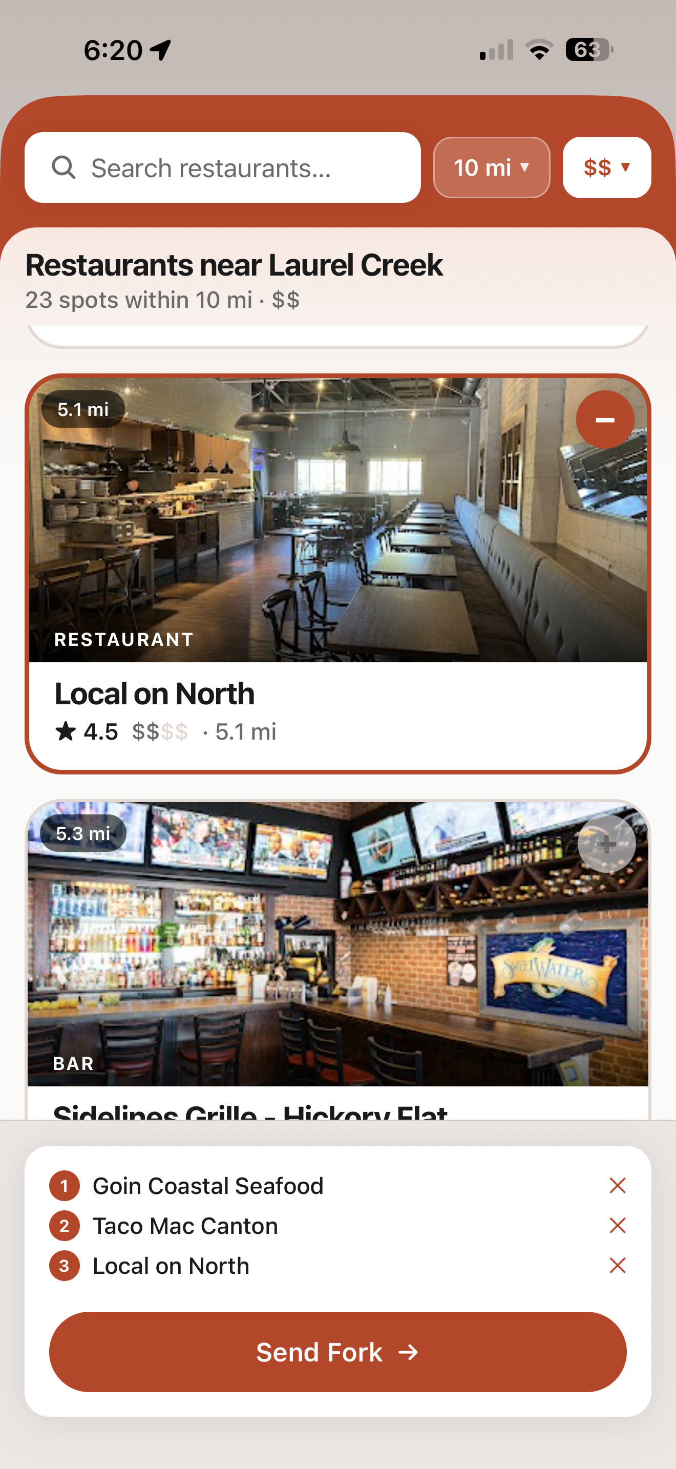 Nominate three restaurants
