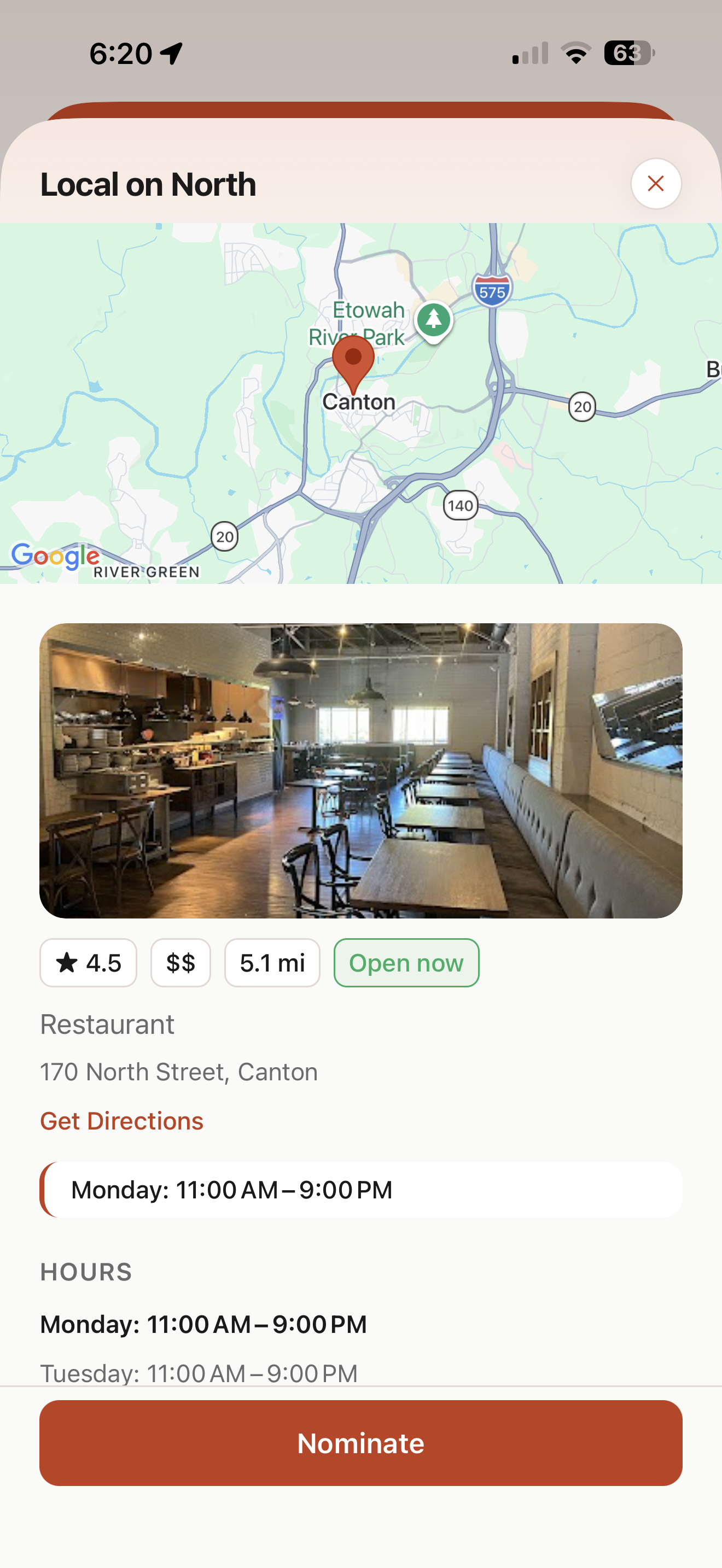 Restaurant detail with map