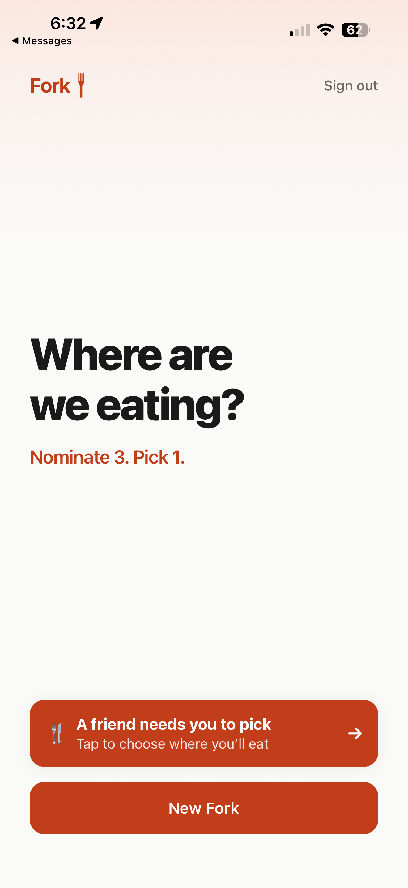 Picker home screen with a friend-needs-you-to-pick notification